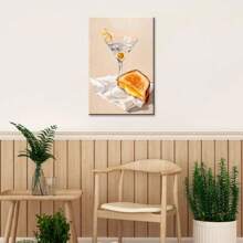 1pc Framed Martini And Grilled Cheese Print Playful Fun Canvas Art Painting Print Poster Aesthetic For Living Room, Bathroom, Bedroom, Hotel, B&B, Apartment, Villa, Gallery, Corridor, Studio, Bar, Club, Office Wall Decoration Ready To Hang