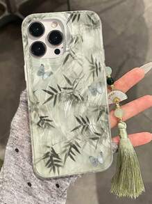 Bamboo Butterfly Painted Accessories Foil Painting Additional Pendant, High-End Elegant Silver Minimalist Compatible With IPhone 16/IPhone 15, Painted IPhone 15 Pro Max, Apple P13 Phone Case P14 Women P11 Soft Shell P12 Anti-Drop XS.XR/78P.78GES2 IPhone 16/IPhone 15/XR/IPhone 16 Pro Max/7p8p/P12 Pro Max/P13 Pro Max/P14 Pro Max/A16/A15/S24/S25/S23/S24U Phone Case Cover