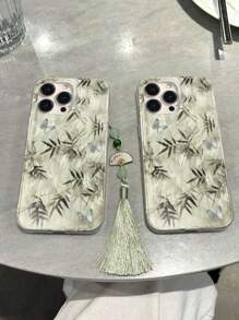 Bamboo Butterfly Painted Accessories Foil Painting Additional Pendant, High-End Elegant Silver Minimalist Compatible With IPhone 16/IPhone 15, Painted IPhone 15 Pro Max, Apple P13 Phone Case P14 Women P11 Soft Shell P12 Anti-Drop XS.XR/78P.78GES2 IPhone 16/IPhone 15/XR/IPhone 16 Pro Max/7p8p/P12 Pro Max/P13 Pro Max/P14 Pro Max/A16/A15/S24/S25/S23/S24U Phone Case Cover