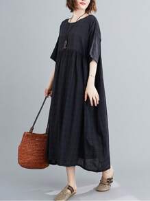 Top, 2025 Bohemian Casual Holiday Women's Dress, Damska spódnica w dużych rozmiarach, Elegancki styl dla matki na co dzień, Letnia, okrągła, luźna, czarna spódnica w dużych rozmiarach