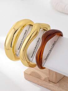 3 件套女士袖口手镯套装树脂粗手镯叠戴臂环首饰适合日常佩戴 - 彩色 - 查看 3