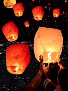 3/5/10/20/50朵彩色纸灯/天灯/许愿灯，采用阻燃椭圆白纸制成，适用于婚礼等各种派对 - 彩色 - 查看 5