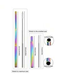 3pcs Stainless Steel Reusable Straws Set With Telescopic Straws, Cleaning Brush And Storage Case, Suitable For Outdoor Camping Christmas Gift,School Supplies