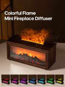 kinscoter 1PC USB 280ml Mini Fireplace Diffuser Ultrasonic Flame Humidifier Wood Grain Portable Bonfire Essential Oil Diffuser With LED Light & Remote Control For Home Office Gifts