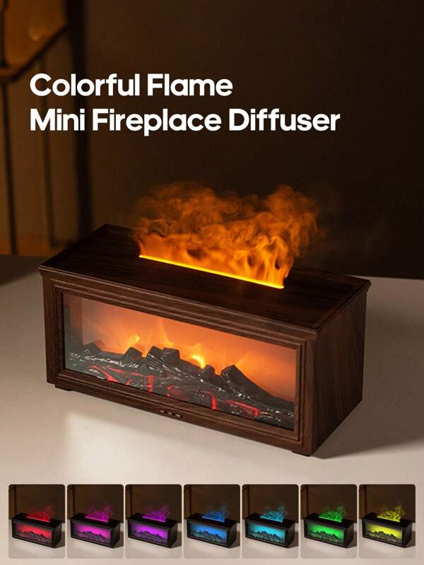 kinscoter 1PC USB 280ml Mini Fireplace Diffuser Ultrasonic Flame Humidifier Wood Grain Portable Bonfire Essential Oil Diffuser With LED Light & Remote Control For Home Office Gifts