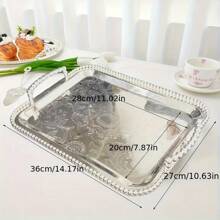 1pc Decorative Metal Rectangular Tray With Beaded Handles Serving Tray Hotel Decor, Suitable For Festival Center Decor, Hotel Home And Office Decor, Any Festival