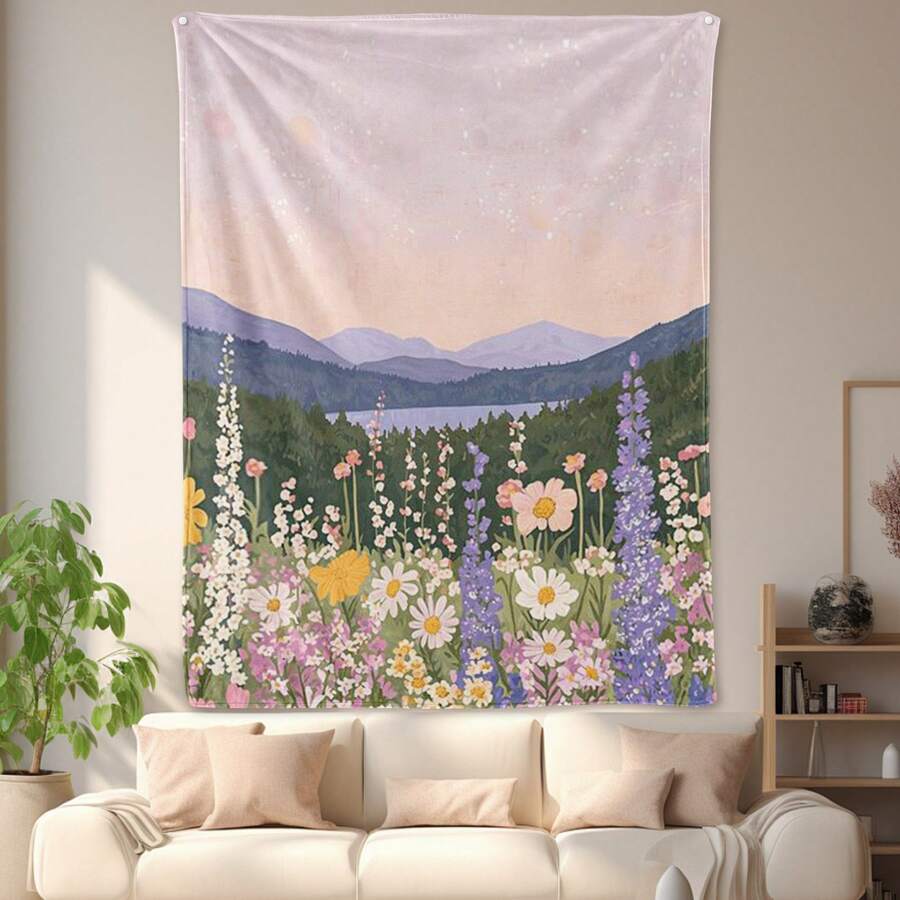 Purple Floral And Yellow Mountain Landscape Digital Printing Blanket For Home Decor And Thoughtful Gift For Nature Enthusiasts And Adults - Nhiều màu - Xem 1