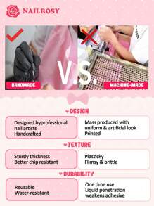 10Pcs Handmade Press On Nails Kit Short Square Black White Line Art Flower Cute Kawaii CartoonJapanese Style Modern Elegant Minimalist Korea Style Fresh Design Chic French Style Neutral Classical Creative Glossy Finish Shimmery Ombre 1 Account Manicure Set Box Included Includes Adhesive Tabs - Black - View 7