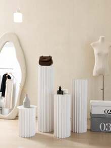 1/3/4pcs Set Cardboard Pedestal Stand, Folding Pillar Stand, Wedding Props, Floor Display Column Stand, DIY Pedestal Box With Round Top Plate Folding Paper Cylinder Column Pedestal Wedding Birthday Cake Flower Stand Rack,Material: Paper ,Can Bear 20kg