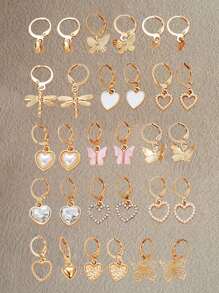 16/18/24/30pcs Rhinestone Faux Pearl Butterfly, Heart, Star, Snake, Rose, Daisy, Shell Women Earring Set, Elegant Gift For Vacation, Party, Daily Matching