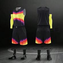 Set de 2 piezas Camiseta y pantalón corto personalizados para hombres - Camiseta de baloncesto con nombre, número e impresión de imagen degradada + pantalón corto, conjunto deportivo para entrenamiento de equipo y uso casual en primavera/verano