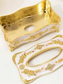 1 件复古玫瑰纸巾盒、家居装饰、家居用品、桌子、家居装饰、家居整理和储存、房间装饰、卧室房间装饰、厨房配件、厨房工具、厨房整理器、旅行、节日、纸巾盒架、餐巾架、节日家庭聚会、厨房餐桌装饰、家庭厨房卧室客厅餐厅、家居装饰配件、装饰盒、女性婚礼礼物、夏季旅行节日必备品 - 金白色 - 查看 7