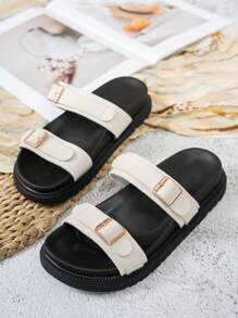 Women Simple Slippers Sandals, Casual Beach Vacation Open Toe Thick Sole Slides, Comfortable Flat Fashion Sandals
