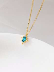 GAGAFEEL 1pc Sterling 925 Silver Exquisite Elegant Fashionable Star Blue Zirconia Pendant Necklace For Women Clavicle Chain Daily Wearing Party Jewelry Gift - Gold - View 2