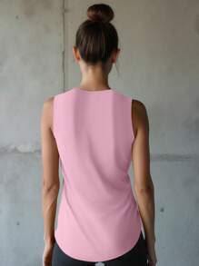 ملابس علوية رياضية مُطبّقة للنساء بحاشية منحنية للطريقة متداخلة الطبقات، ذات أكتاف واسعة بطراز ظهر سباق، مثالية للرياضات اليوغا والتمارين في النادي الرياضي والرحلات الخارجية - وردي - مشاهدة 6