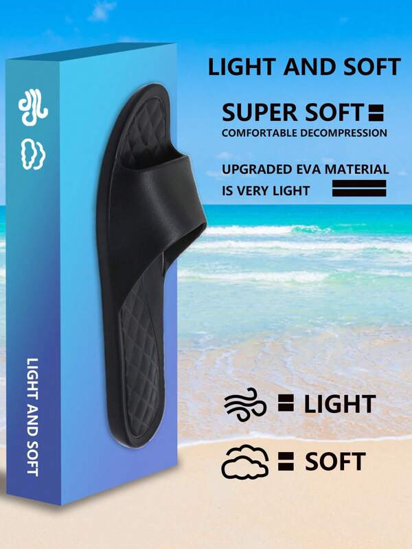 2025 New Women Summer Home Slippers, Minimalist Solid Color Comfortable Non-Slip Textured Insole Plastic Slides, Soft Bottom Indoor Slippers, Quiet Lightweight Bathroom Non-Slip Shower Slip-On Solid Color EVA Material Women Slippers