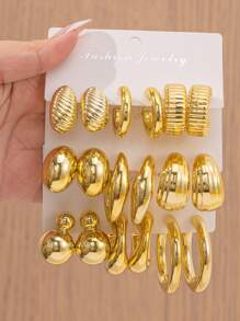 6-18pcs Versatile Simple Gold Earrings & Earring Pendants Set, Fashionable Everyday Jewelry - Gold - View 2