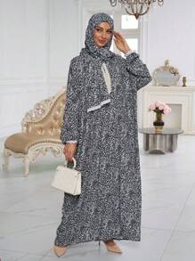 1pc Women Prayer Dress, Long Robe With Headscarf, Loose Long Sleeve Muslim Woman Prayer Garment, Abaya, Muslim Fashion Dress, Suitable For Festivals,Modest
