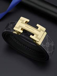 Men's Casual Letter Printed Synthetic PVC Leather Automatic Buckle Belt, Suitable For All Seasons - Multicolor - View 12