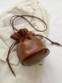 Drawstring Bucket Bag, Simple Drawstring Cross-Body Shoulder Bag