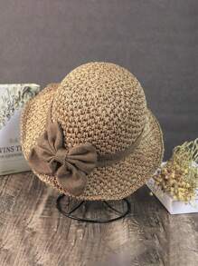 Elegant French Style Sun Hat For Women - Hand-Woven Linen Bucket Cap With Retro Ruffle Brim And Bowknot, Breathable, Foldable Travel Beach Hat With No Feathers, Elastic And Washable - Multicolor - View 3