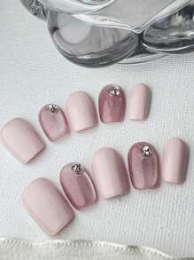 10 Stück/Set abnehmbare kurze quadratische Nägel, lila-rosa-Farbe, DIY Gel Nail Art Kit geeignet für Thanksgiving, Muttertag, Partys, Alltagsgebrauch, Urlaubsgeschenke, Geburtstagsgeschenke. Enthält: 1 Nagel Reinigungsstift, 1 Nagelfeile, 2 Jelly Gel Streifen