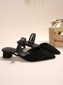 Women's High Heel Mule Shoes, Fashion Pointed Toe Ankle Strap 2-Way Sandals - Black - View 2