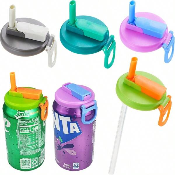 1pc Soda Can Lids With Straw,Silicone Straws Soda ​Can Covers,Straw Soda Can Lid, Reusable For Can Covers For Soda, Beverage, Juice,Seltzer(Colour Mixture)
