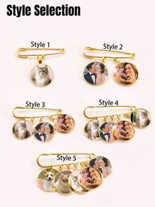 1 pieza Regalo personalizado para el novio de la novia el día de la boda, Alfiler de solapa con foto personalizada, Alfiler de solapa conmemorativo personalizado para el novio, Oro/Plata, Personalizable con 1~5 fotos, Alfiler de solapa y broche conmemorativo con foto, Regalos de novia, Accesorios para el cabello para mujer - Estilo A - Ver 4