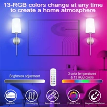1pc Battery Operated Wall Sconce Set, Rechargeable Wall Lights With Dimmable Detachable Charging Bulbs And Remote, 3 Color Temperature RGB Wireless Sconces For Bedroom Living Room Hallway - one-size - View 5