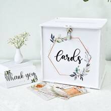 White Wedding Card Box With Lock, PVC Gift Card Box For Wedding Reception, Eucalyptus DIY Wedding Envelope Money Card Box For Party Graduation Birthday Shower Decorations - White - View 4