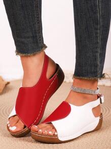 女士新款夏季露趾凉鞋，厚底，一脚蹬，圆头，露趾，腰线设计，黑白 Bic，多功能，可户外穿着的沙滩凉鞋。 - 彩色 - 查看 3