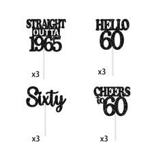 12pcs Happy Birthday Cupcake Toppers, Black Glitter Cake Decoration For 18th, 21st, 30th, 40th, 50th, 60th, 70th Birthday, Anniversary Party Supplies, Available In Black, Gold, Rose Gold