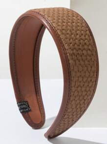 1pc 2025 New Vintage Leather Woven Wide Headband For Women, High-End Daily Versatile High Crown Head Hoop Hair Accessory