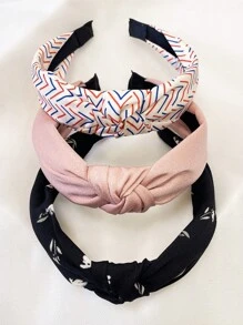 3 件套女士简约花卉纯色面料头带、户外服装和日常使用发饰