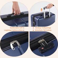 3-Piece Hard-Shell Suitcase Set Basic Hard-Shell Suitcase Trolley Suitcase Luggage Travel Suitcase Travel Trolley Rolling Suitcase Lock 4 Wheels Hard Shell Telescopic Handle - 藍色 - 查看 7