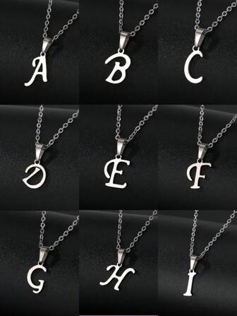 1pc Simple Stainsless Steel Letter Necklace For Unisex Versatile Silvery Alloy Chain Letter Pendant Necklace Women's Charm Jewelry For Daily Wear