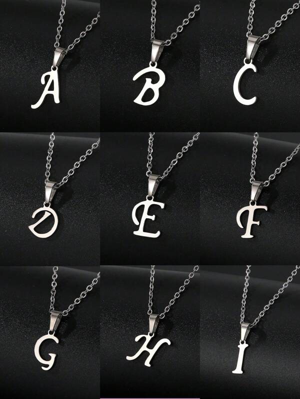 1pc Simple Stainsless Steel Letter Necklace For Unisex Versatile Silvery Alloy Chain Letter Pendant Necklace Women's Charm Jewelry For Daily Wear