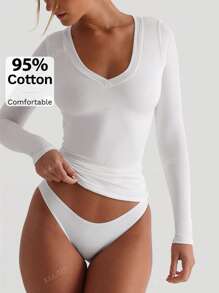 Camiseta de mujer XLLAIS con cuello en V sexy, elástica, gris, suave y casual de manga larga