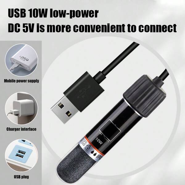 USB Mini Aquarium Heating Rod For Small Fish Tank 26°C Constant Temperature Aquarium Heater Submersible Thermostat Heater 10W