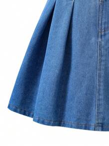 Tween 女童褶皱休闲牛仔迷你裙，夏季