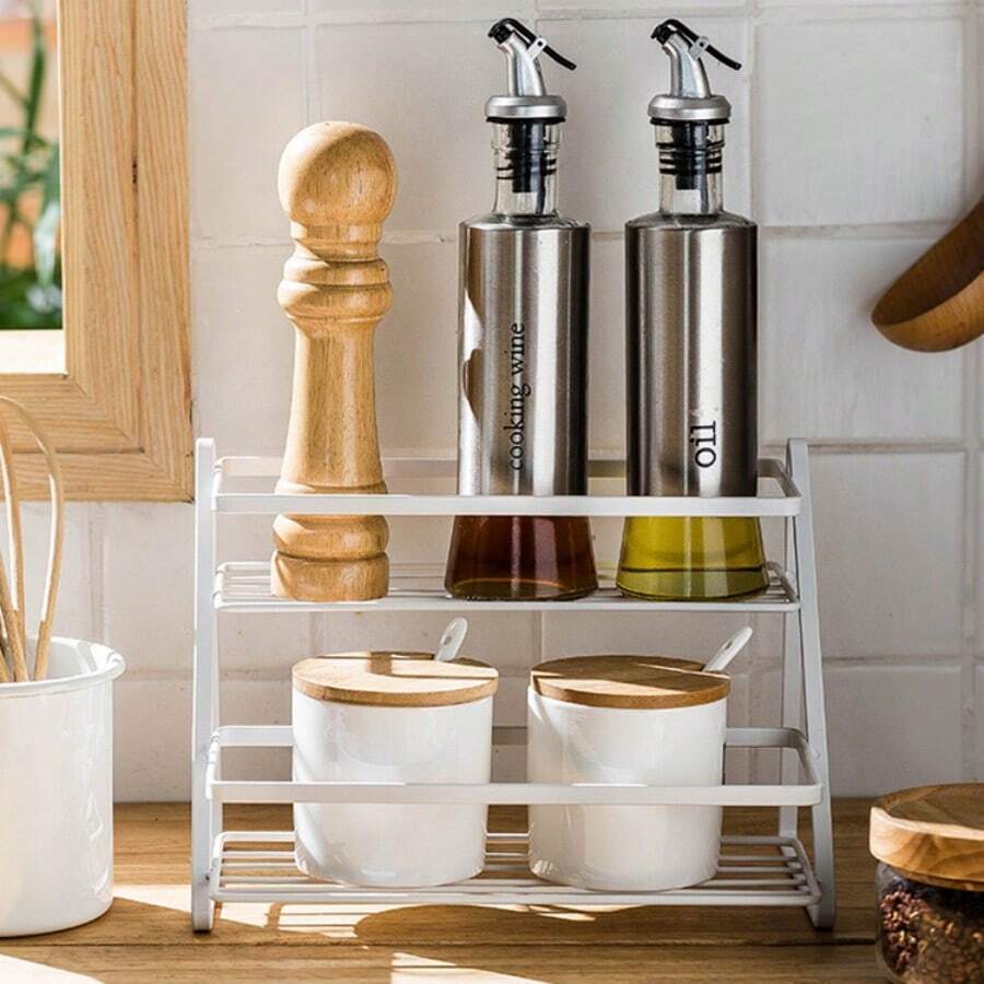 1pc Cabinet Corner Spice Organizer Rack, Kitchen Shelf Condiment Storage Holder - White - View 1