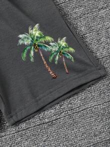 Tween Boy Letter & Palm Tree Graphic Printed Round Neck Short Sleeve T-Shirt And Shorts Set