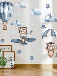 1Pc Cartoon Cute Bear And Plane Wall Stickers Waterproof Removable PVC Room Kindergarten Home Decoration Wall Decals - Multicolor - View 14