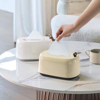 米色桌面弹簧纸巾盒 适用于家庭茶几桌面纸巾收纳