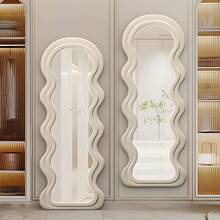 Full Length Mirror, 63" X 24" Floor Mirror, Irregular Wavy Mirror, Full Length Wall Mirror, Standing Flannel Wrapped Wooden Frame For Bedroom, Cloakroom (White) - WHITE` - View 7