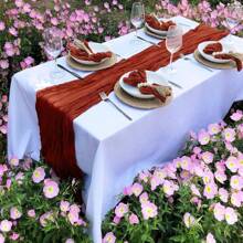 1 Set Table Runner + 12 Napkins, Gray Green Cheese Cloth Table Cloth And Napkins Set, 13 Ft Bohemian Gauze Cheese Cloth Table Runner With 12 Napkins (50*50cm), Rustic Pleated Table Cloth And Napkins, Suitable For Wedding Birthday Party Table Decor