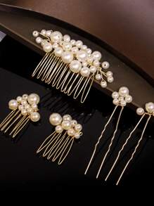 European & American Style Handmade Pearl Bridal Hair Accessories - Hair Clips, Hair Combs, Headpieces For Weddings, Parties, Bridesmaid Gifts Valentine's Day Accessories - Gold - View 7