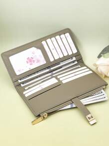 Women Long Color Block Straw Patchwork Wallet, Fashion Multi-Functional Card Holder Pouch, Elegant Snap Closure Zipper Coin Purse, Spacious Capacity Convenient For Young Students, Suitable As Holiday Gift - Green - View 6