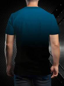 Men'S Casual Crew Neck T-Shirt With 3D Paris Letter Print, High-Definition Gradient, Summer Short Sleeve Top, Polyester 100% Slight Stretch, Regular Fit, Knit Fabric, 150gsm - Outdoor Apparel - Multicolor - View 3